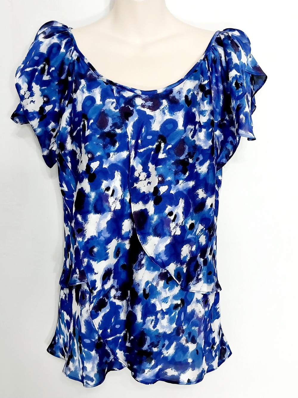 Blue Watercolor Flutter Sleeve Women's Top